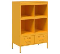 Yisssmeng Buffet Haut Industriel Acier 68x39x101,5 cm Jaune Moutarde | Meuble de rangement polyvalent pour salon ou chambre avec 4 compartiments et 2 tiroirs pratiques pour optimiser l'espace.