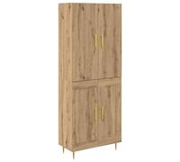 Yisssmeng Buffet Haut Meuble de Rangement Chêne Artisanal 69,5x34x180 cm | Armoire haute élégante avec 2 portes et poignées dorées, idéale pour optimiser l'espace dans votre salon ou salle à manger.