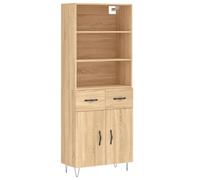 Yisssmeng Buffet Haut Rangement Salon Chêne Sonoma 69,5x34x180 cm | Armoire de rangement haute avec pieds en métal et fixation murale, idéale pour optimiser l'espace dans votre séjour.