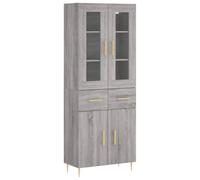Yisssmeng Buffet Haut Sonoma Gris 69,5x34x180 cm Bois d'Ingénierie | Armoire de rangement verticale avec vitrine et pieds métalliques robustes pour salon et salle à manger.