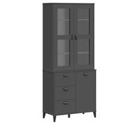 Yisssmeng Buffet Haut Viken Gris Anthracite 80x40x190 cm Bois Massif Pin | Meuble vitrine élégant avec portes en verre trempé et grand rangement pour salon et salle à manger, structure robuste.