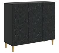 Yisssmeng Buffet noir 89 x 34,5 x 80 cm - Commode vintage en bois avec 3 portes et 2 étagères - Armoire d'appoint rectangulaire avec pieds en eucalyptus pour salon et salle à manger