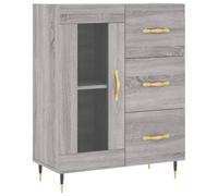 Yisssmeng Buffet Rangement 3 Tiroirs Porte Verre Sonoma Gris 69,5x34x90 cm | Meuble bas pour salon avec vitrine et pieds métalliques, idéal pour exposer vos objets de décoration et ranger vos affaires.