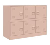 Yisssmeng Buffet rose 99 x 39 x 73 cm en acier laminé à froid - Armoire en métal avec 6 compartiments et portes, armoire polyvalente moderne pour salon, couloir et bureau