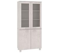 Yisssmeng Buffet Vaisselier Bois Massif Pin Blanc 85x35x180 cm | Armoire haute de rangement avec vitrine et étagères pour salon et salle à manger, portes protégeant de la poussière.