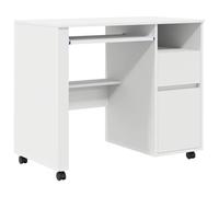 Yisssmeng Bureau avec roulettes - Blanc - 91 x 50 x 77 cm - En bois - Design moderne avec tiroir et étagère - Bureau d'ordinateur flexible pour la maison, le bureau, le jeu, l'étude