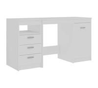 Yisssmeng Bureau blanc - 140 x 50 x 76 cm - En bois - Design moderne avec 3 tiroirs et 1 porte - Table de bureau robuste pour bureau à domicile, gamer, étude, salon