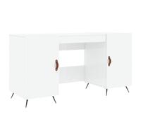 Yisssmeng Bureau blanc brillant 140 x 50 x 75 cm en bois avec 4 compartiments de porte, pieds en fer et poignées en cuir synthétique, design moderne peu encombrant pour le bureau, la chambre à coucher