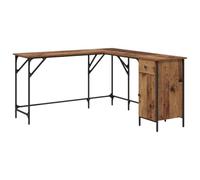 Yisssmeng Bureau d'angle en bois vieilli - 141 x 141 x 75 cm - Avec étagère - Design industriel - Grand bureau d'ordinateur - Robuste et moderne - Pour le bureau à domicile et le salon