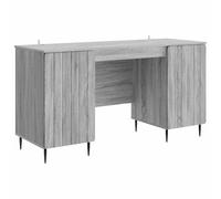 Yisssmeng Bureau Informatique 142,5x50x75 cm Bois d'Ingénierie Gris | Meuble de travail polyvalent avec 2 portes et étagères de rangement, idéal pour votre salon ou bureau à domicile.