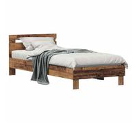 Yisssmeng Cadre de lit 100 x 200 cm - Aspect bois vieilli - Lit simple moderne avec tête de lit - Lit futon stable pour chambre à coucher et chambre d'adolescent