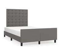 Yisssmeng Cadre de lit 120 x 190 cm avec tête de lit, lit capitonné, en cuir synthétique, gris, lit double, cadre de lit en bois avec sommier à lattes, pour chambre à coucher, chambre d'adolescent