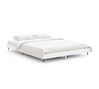 Yisssmeng Cadre de lit 135 x 190 cm, blanc, cadre de lit en bois et métal, lit double avec sommier à lattes, lit futon stable pour chambre à coucher et chambre d'amis