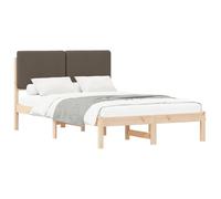 Yisssmeng Cadre de lit 135 x 190 cm en bois avec tête de lit rembourrée, cadre de lit double en pin massif pour chambre à coucher, lit à plateforme sans sommier tapissier, taupe