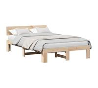 Yisssmeng Cadre de lit 135 x 190 cm en bois massif avec tête de lit, lit double stable en pin massif avec sommier à lattes, lit futon naturel pour chambre à coucher