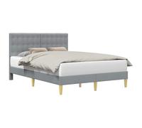 Yisssmeng Cadre de lit 140 x 190 cm avec tête de lit, lit capitonné, gris clair, cadre de lit avec sommier à lattes et pieds coniques, lit moderne en tissu pour chambre à coucher et chambre d'amis