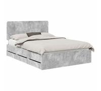 Yisssmeng Cadre de lit 150 x 200 cm avec tête de lit, lit double moderne, gris béton, cadre de lit en bois avec 6 tiroirs de rangement, lit futon stable pour chambre à coucher