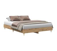 Yisssmeng Cadre de lit 150 x 200 cm - Chêne Artisan - Solide - Lit double avec sommier à lattes, lit futon moderne et cadre de lit pour chambre à coucher, sans matelas