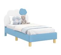 Yisssmeng Cadre de lit 70 x 140 cm bleu avec tête de lit et sommier à lattes, cadre de lit stable en bois, lit simple moderne pour chambre à coucher et chambres d'amis, lit futon bas