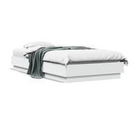 Yisssmeng Cadre de lit 90 x 190 cm, blanc, cadre de lit stable en bois avec sommier à lattes, lit futon plat et lit simple pour chambre à coucher et chambre d'amis, 193 x 93 x 23 cm