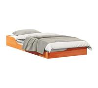 Yisssmeng Cadre de lit 90 x 200 cm en bois de pin massif, lit futon marron ciré avec sommier à lattes, lit simple stable en bois pour adultes et adolescents