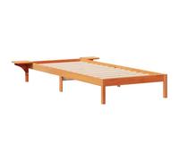 Yisssmeng Cadre de lit avec tables de chevet 80 x 210 cm, lit à plateforme en pin massif, cadre de lit en bois marron ciré, lit simple moderne et futon pour chambre à coucher