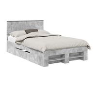 Yisssmeng Cadre de lit avec tête de lit 120 x 200 cm, cadre de lit en bois gris béton, lit simple moderne pour chambre à coucher et chambre d'amis, design stable, lit futon sans matelas