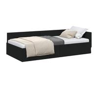 Yisssmeng Cadre de lit d'angle 90 x 190 cm, noir, lit de jour en forme de L avec tête de lit en tissu, canapé-lit compact et lit simple pour chambre d'adolescent et chambre d'amis, avec sommier à