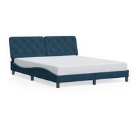 Yisssmeng Cadre de lit en velours 160 x 200 cm bleu avec tête de lit rembourrée, forme ondulée, design moderne, cadre en bois massif en métal robuste, pour chambre à coucher, chambre d'adolescent
