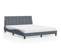 Yisssmeng Cadre de lit en velours 160 x 200 cm - Gris foncé - Sans matelas - Forme ondulée - Tête de lit confortable - Design moderne - Pin robuste - Pour chambre à coucher et chambre d'amis