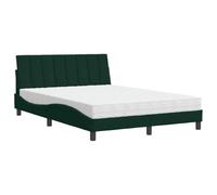 Yisssmeng Cadre de lit Hanko avec matelas 120 x 200 cm - En velours - Vert foncé - Design ondulé - Dureté H2/H3 Duo - Cadre en pin massif - Coussin de tête de lit - Chambre d'adolescent, chambre
