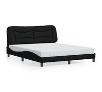 Yisssmeng Cadre de lit Hvar noir 160 x 200 cm en tissu robuste et métal avec tête de lit, design ondulé moderne pour un sommeil réparateur dans la chambre à coucher, la chambre d'adolescent ou la