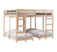Yisssmeng Cadre de lit superposé triple 160 x 200 cm, lit superposé en pin massif avec sommier à lattes, échelles et protection contre les chutes, lit triple stable pour chambre d'amis, marron