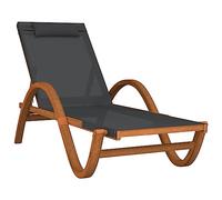 Yisssmeng Chaise longue avec dossier réglable, chaise longue de jardin en bois massif de peuplier et textilène respirant avec coussin pour jardin, terrasse, gris, (178-193) x 74 cm