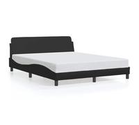 Yisssmeng Dover Cadre de lit 160 x 200 cm en cuir synthétique noir, lit rembourré moderne avec tête de lit et sommier à lattes, élégant cadre de lit double pour chambre à coucher
