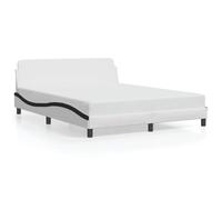 Yisssmeng Dover Cadre de lit 160 x 200 cm en cuir synthétique rembourré avec tête de lit, lit double moderne au design ondulé pour chambre à coucher, cadre de lit en bois, blanc et noir