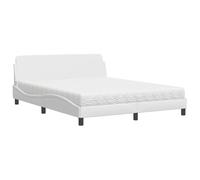 Yisssmeng Dover Lit avec matelas 160 x 200 cm - En cuir synthétique - Blanc - Tête de lit - Design ondulé - Mousse H2/H3 - Confortable - Pour chambre d'adolescent, chambre d'amis