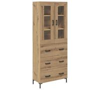 Yisssmeng Ensemble 2 Pcs Armoire Murale et Commode Chêne Artisanal 69,5cm | Meuble de rangement polyvalent 2 éléments avec 3 tiroirs et vitrine pour salon, gain de place élégant et moderne.