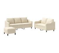 Yisssmeng Ensemble Canapé 3 Pcs 2 et 3 Places avec Pouf Tissu Crème | Mobilier modulaire pour salon comprenant banquettes rembourrées et repose-pieds assorti avec coussins moelleux.