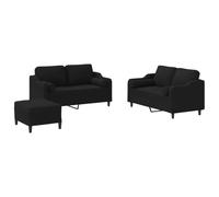 Yisssmeng Ensemble Canapé 3 Pcs avec Pouf Coussins Noir Tissu Salon | Set modulaire 3 pièces en tissu noir respirant avec structure métal et pouf polyvalent pour salon et espace détente.