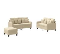 Yisssmeng Ensemble Canapé 3 Pcs Tissu Crème avec Pouf et Coussins | Salon modulaire élégant comprenant deux canapés confortables et un repose-pied assorti pour vos moments de détente.
