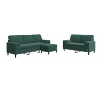 Yisssmeng Ensemble Canapé 3 Places 2 Places et Pouf Velours Vert Foncé | Ensemble de salon complet en velours doux avec structure métallique stable, idéal pour aménager votre séjour avec élégance.