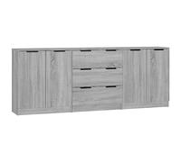 Yisssmeng Ensemble de 3 Buffets Gris Sonoma Bois d'Ingénierie 60x30x70 cm | Meuble de rangement modulable pour salon et séjour avec tiroirs et portes battantes au design moderne et épuré.