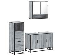 Yisssmeng Ensemble de 3 meubles de salle de bain gris Sonoma - Ensemble de meubles de salle de bain de style industriel avec cadre en métal - Composé d'une armoire à miroir, d'un meuble sous lavabo et