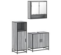 Yisssmeng Ensemble de 3 meubles de salle de bain gris Sonoma - Meuble sous lavabo, armoire miroir et armoire de salle de bain avec cadre en métal - Design en bois solide pour salle de bain