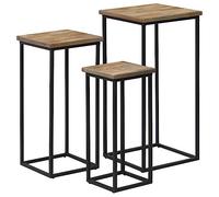 Yisssmeng Ensemble de 3 Tables pour Plantes en Teck Recy t Acier | Supports de pot de fleurs style industriel pour salon, structure en métal stable et plateaux en bois unique.
