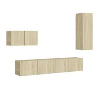 Yisssmeng Ensemble de 4 meubles TV suspendus en chêne Sonoma, meuble TV moderne en bois composé, éléments muraux peu encombrants pour salon et espace média, modulaire et élégant