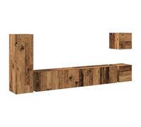 Yisssmeng Ensemble de 5 meubles TV aspect bois vieilli, système de meubles bas suspendus en bois, montage mural, mur de salon multimédia polyvalent avec espace de rangement pratique