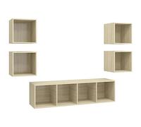 Yisssmeng Ensemble de 5 meubles TV flottants en chêne Sonoma - Meuble TV mural en bois - Meuble de salon avec meuble bas et armoires suspendues pour salon - Ensemble de meubles TV modernes