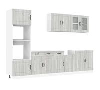 Yisssmeng Ensemble de 7 armoires de cuisine Kalmar en bois modulaire avec meuble bas et armoire suspendue, gris sonoma, sans plan de travail